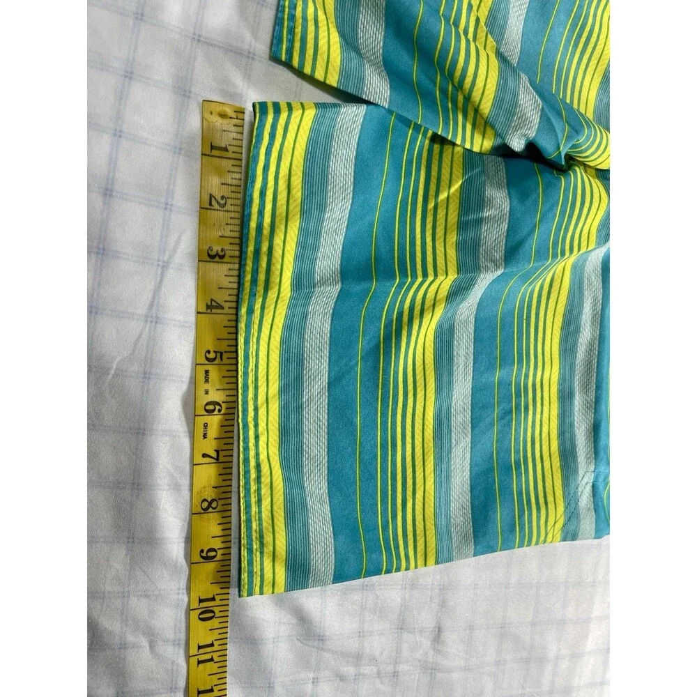 Highland Outfitters Boys Swim Trunks Board Shorts Blue Green Striped Size 10/12